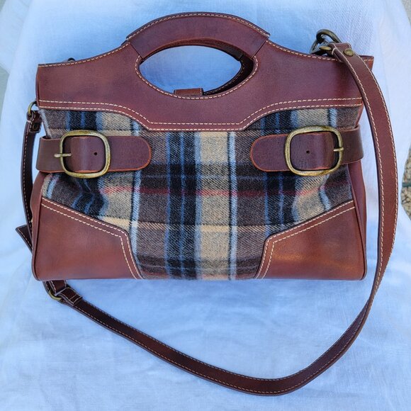 UGG unique vintage Y2K  plaid and leather satchel handbag - Picture 1 of 13